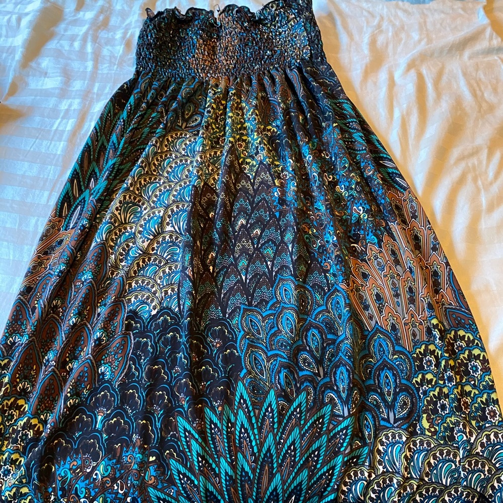 Strapless peacock dress